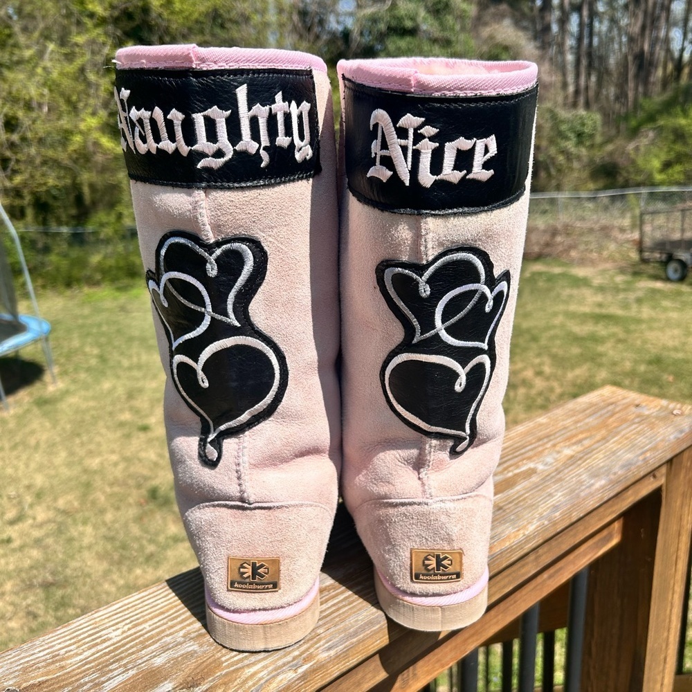 Koolaburra by UGG Naughty Nice tall pink and tan suede shearling boots Y2K
